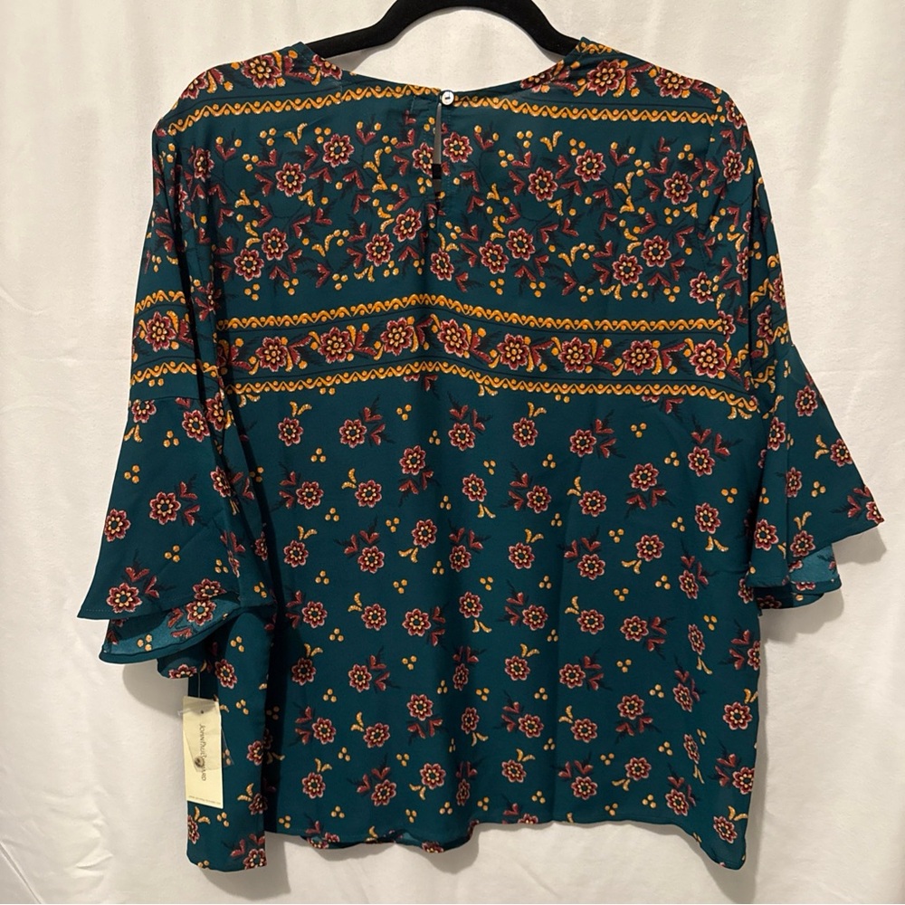 JohnPaulRichard Teal and Yellow Floral Blouse - Picture 6 of 6